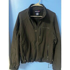 Free Country Mens Medium Black Softshell Jacket With Zippered Pockets & Adjustab